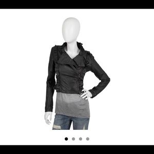 Dillon Chase Black Moto Ruffle Leather Jacket size:M medium